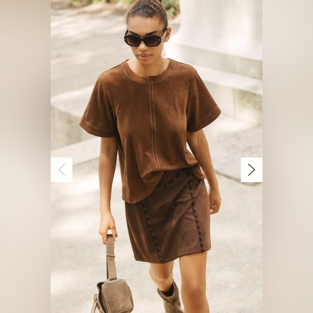 Maeve Faux-Suede Whipstitch A-Line Mini Skirt - Picture 2 of 6